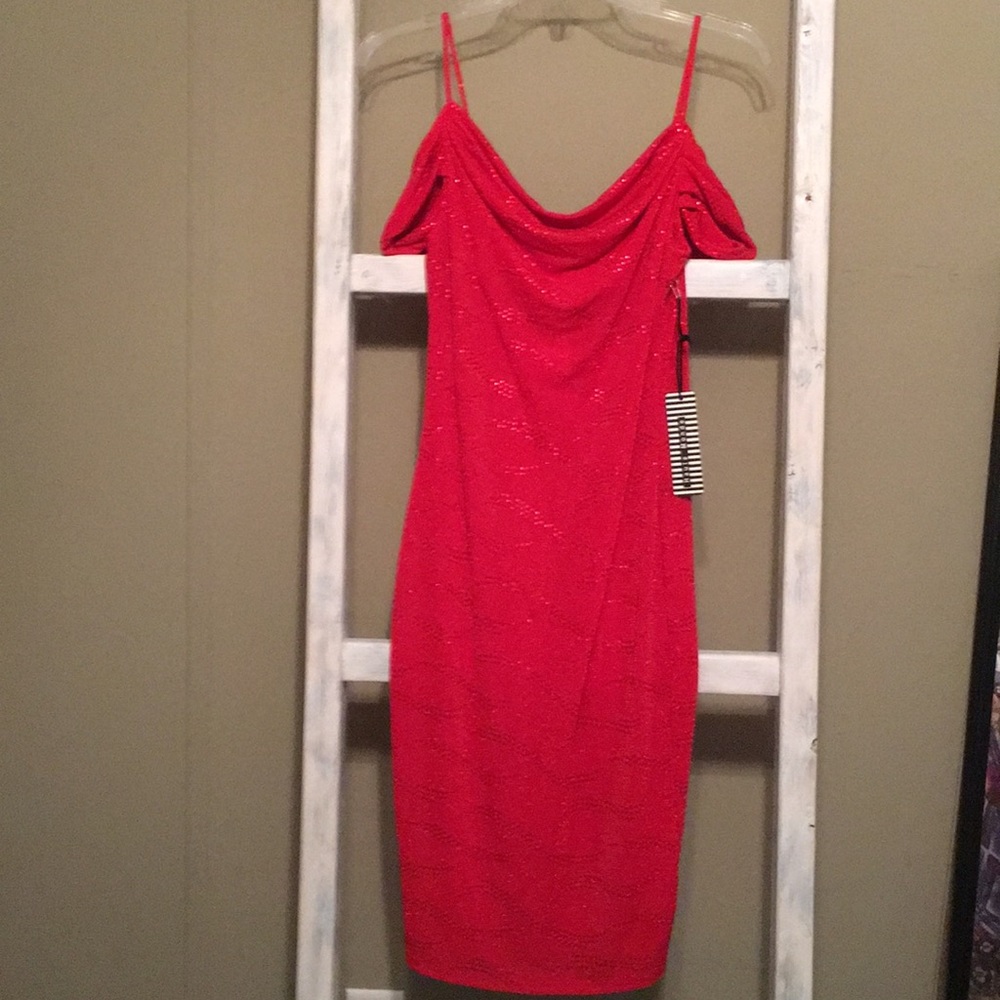 Red , spaghetti strap with sleeves off shoulders